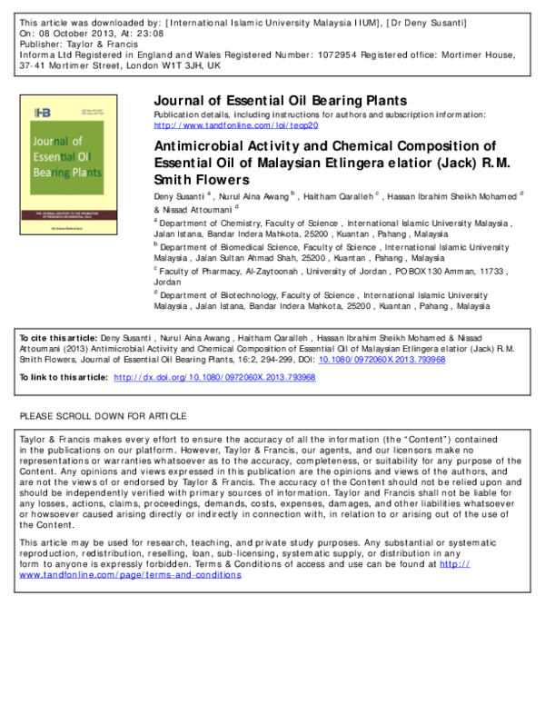 (PDF) Journal of Essential Oil Bearing Plants Antimicrobial Activity