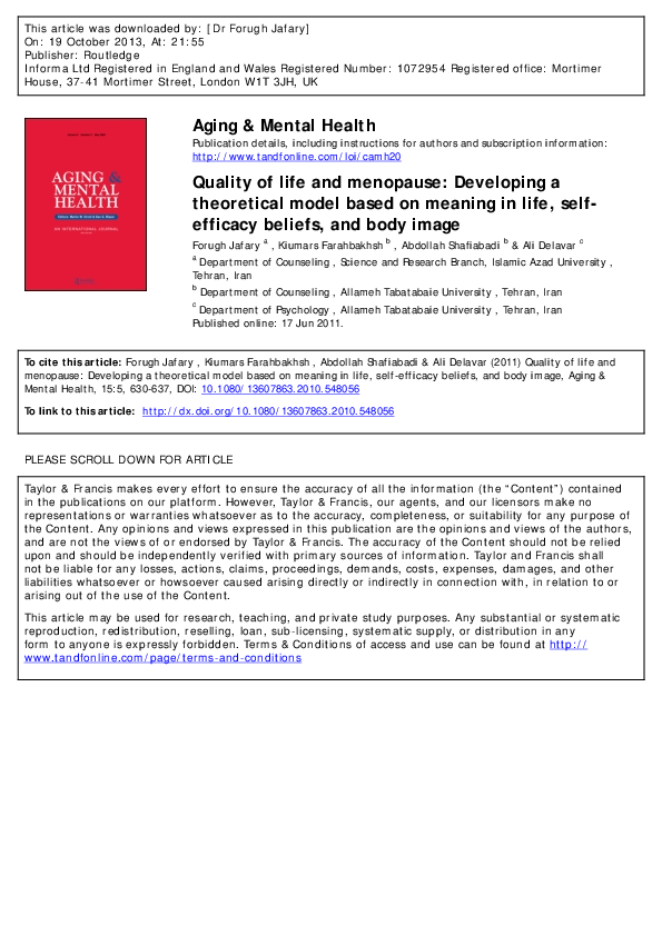 (PDF) Aging & Mental Health Quality of life and menopause: Developing a ...