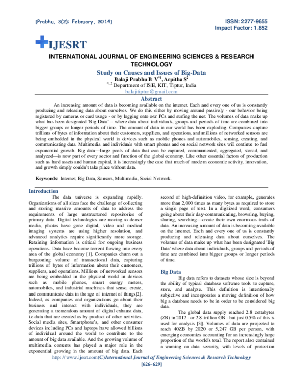 PDF) Study on Causes and Issues of Big-Data. | Ijesrt Journal 