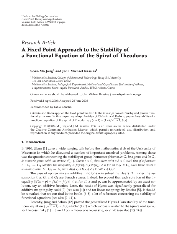 (PDF) A Fixed Point Approach to the Stability of a Functional Equation ...