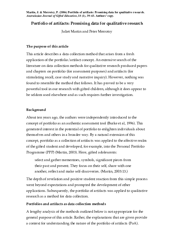 (PDF) Portfolio of artifacts Peter Merrotsy Academia.edu