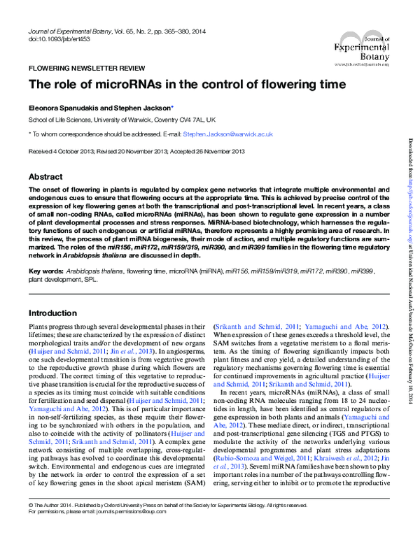 (PDF) The role of microRNAs in the control of flowering time
