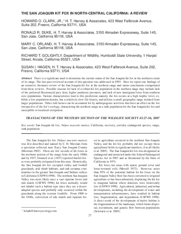 (PDF) The San Joaquin kit fox in northcentral California a review