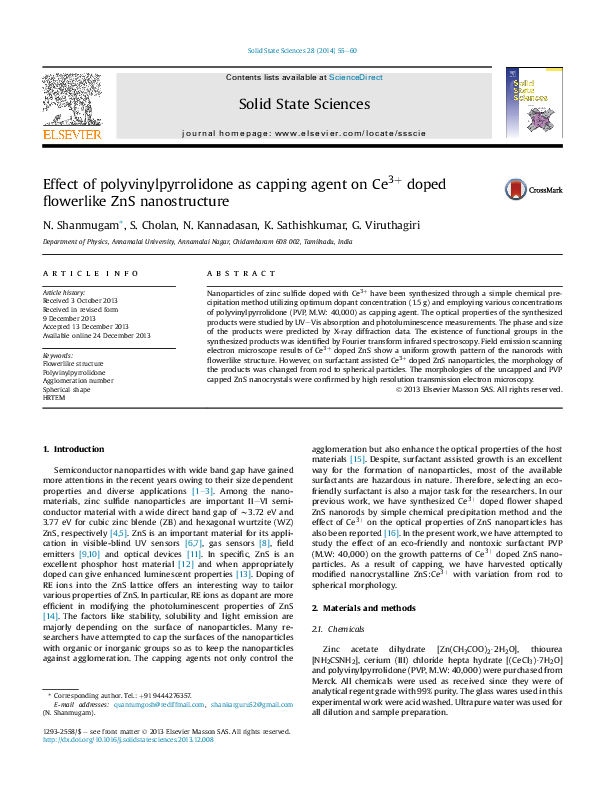 (PDF) Effect of polyvinylpyrrolidone as capping agent on Ce 3þ doped ...