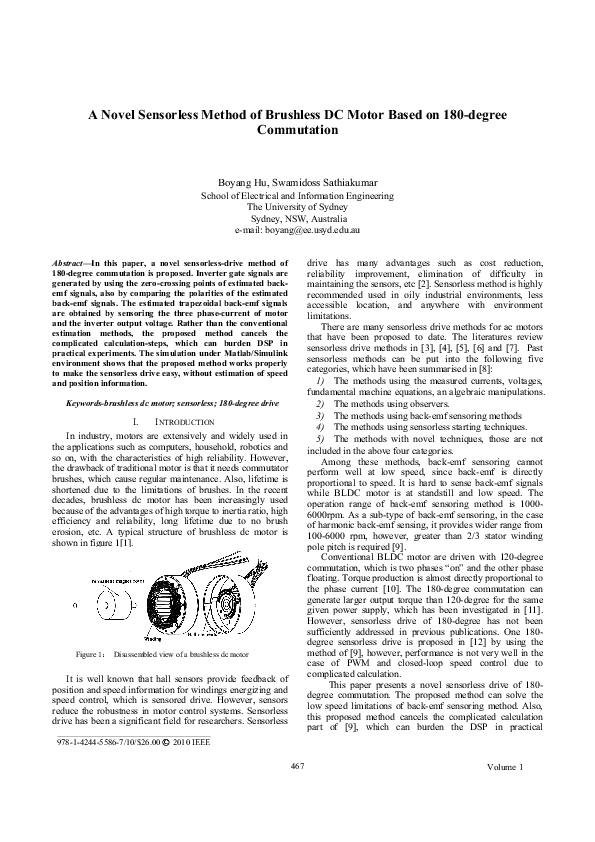 (PDF) A novel sensorless method of brushless DC motor based on 180 ...