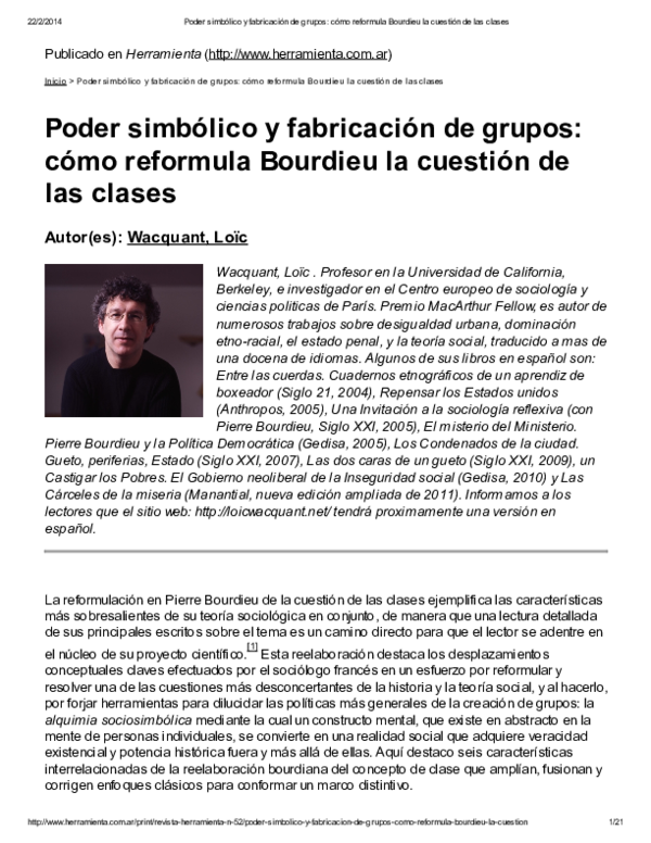 (PDF) Poder simbolico y fabricacion de grupos como reformula Bourdieu ...