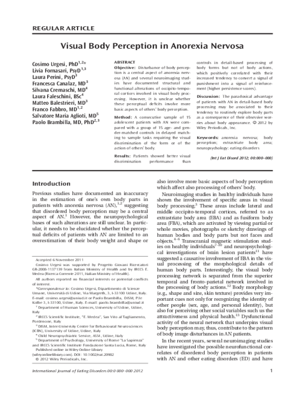 (PDF) Visual body perception in anorexia nervosa