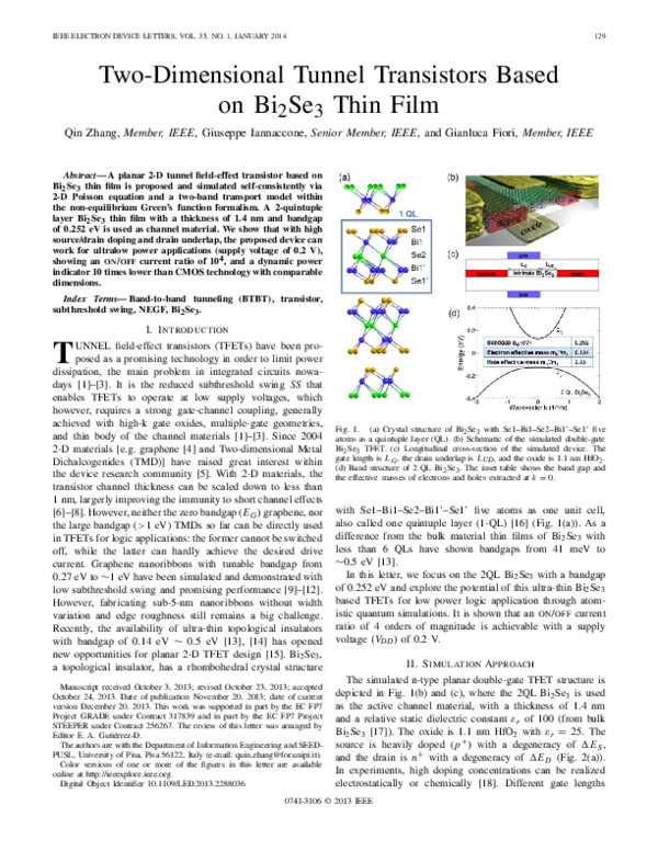 (PDF) Two-dimensional tunnel transistors based on Bi2Se3 film