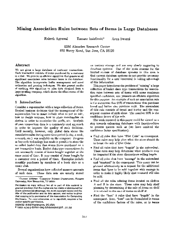 (PDF) Mining association rules between sets of items in large databases