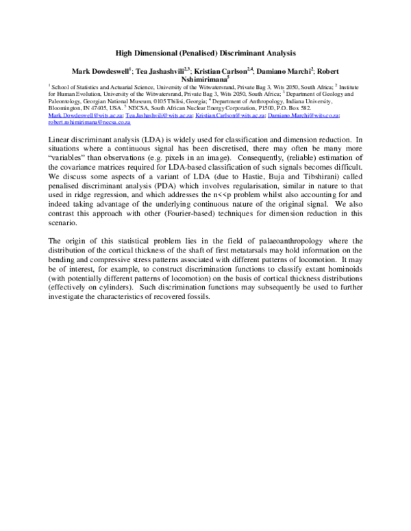 (DOC) High Dimensional (Penalised) Discriminant Analysis
