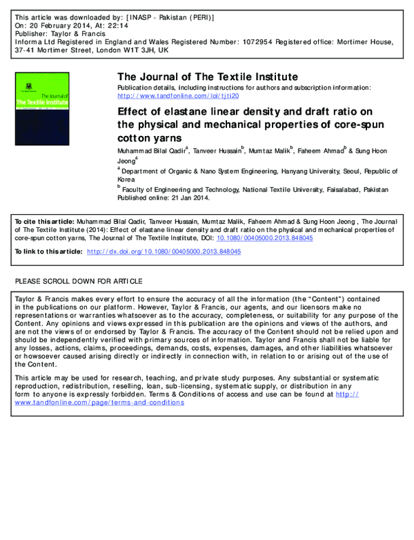 (PDF) Effect of elastane linear density and draft ratio on the physical ...