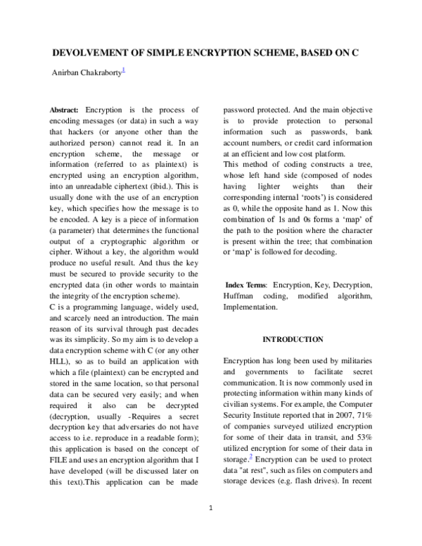 Development of Simple Encryption Scheme, Based on C.
