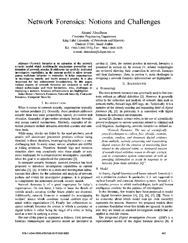 (PDF) Network Forensics Notions and Challenges Jugnoo khan