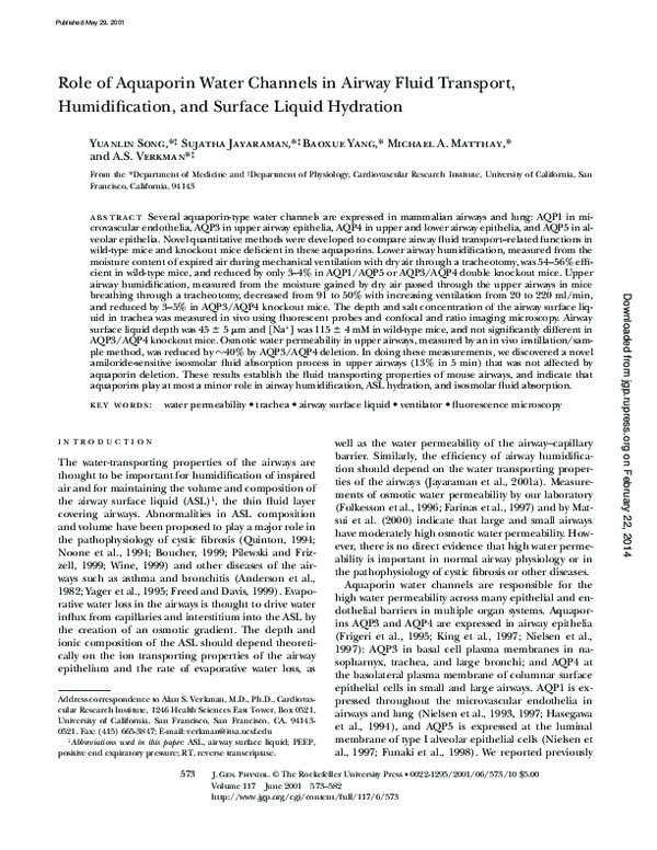 (PDF) Role of Aquaporin Water Channels in Airway Fluid Transport ...