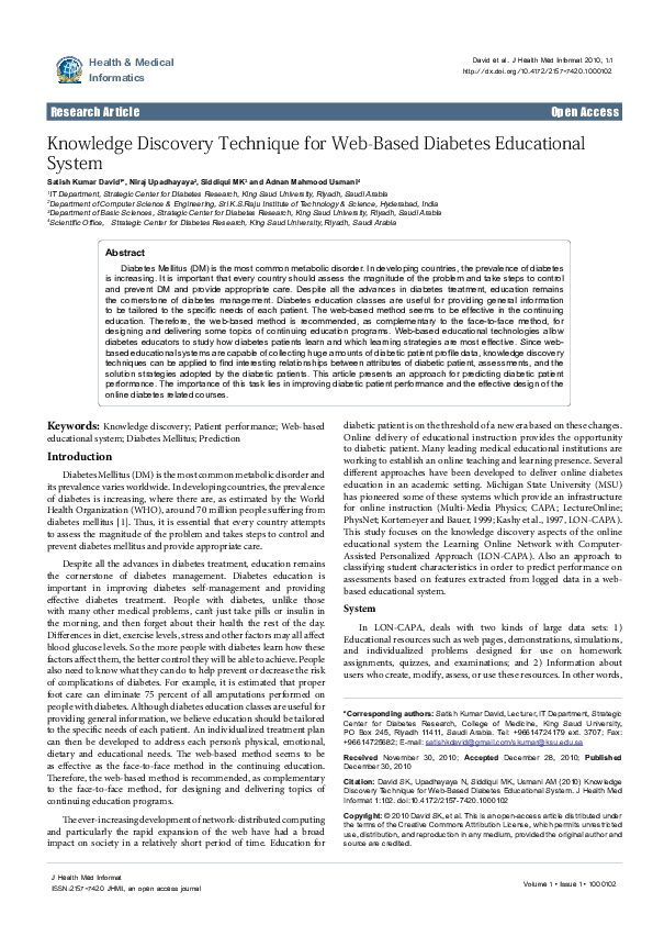 (PDF) Knowledge Discovery Technique for Web-Based Diabetes Educational ...