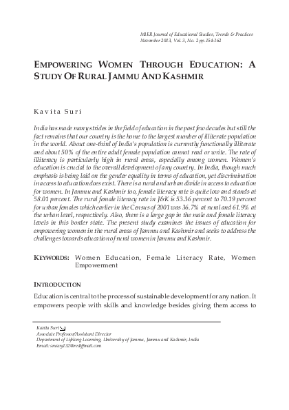 (PDF) EMPOWERING WOMEN THROUGH EDUCATION: A STUDY OF RURAL JAMMU AND ...