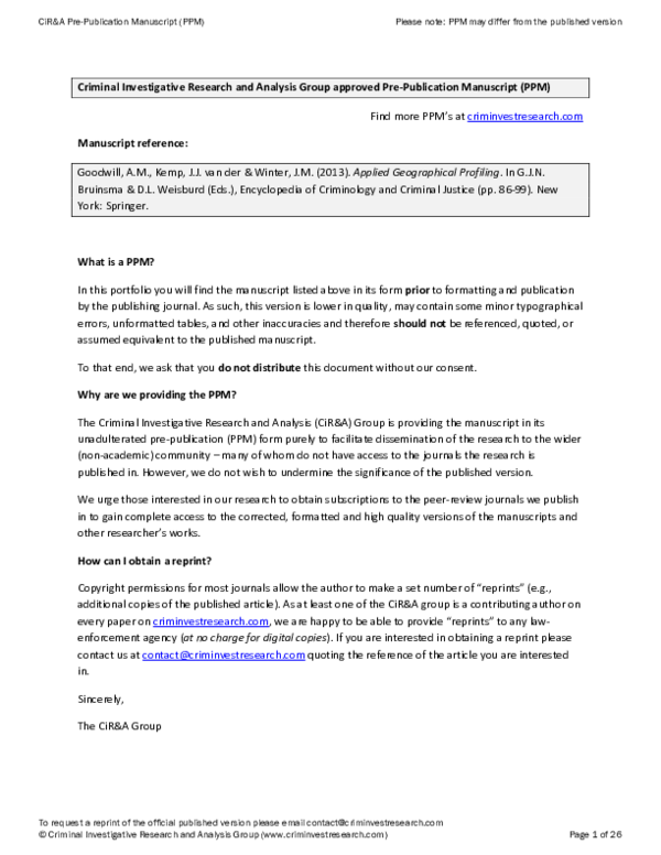 (PDF) Applied Geographical Profiling