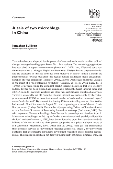 (PDF) A tale of two microblogs in China