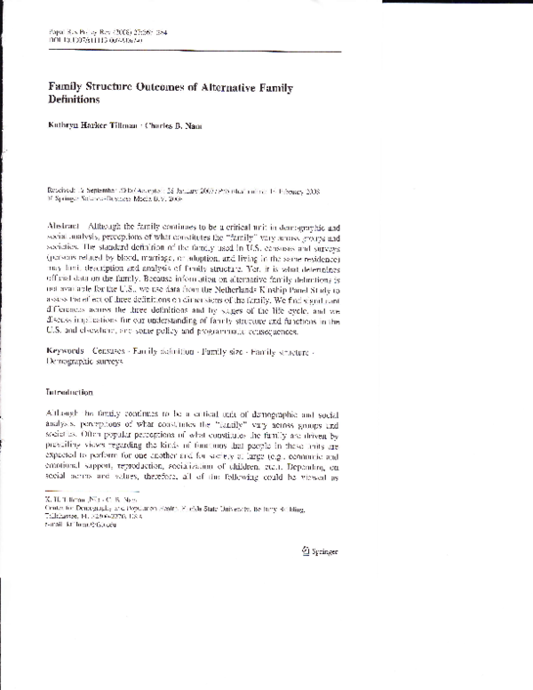 (PDF) Family Structure Outcomes of Alternative Family Definitions