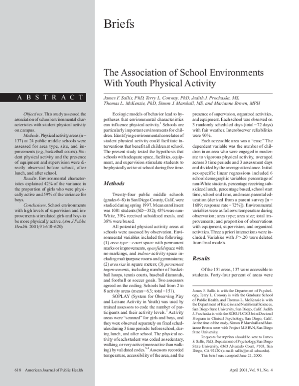 (PDF) The Association of School Environments With Youth Physical Activity