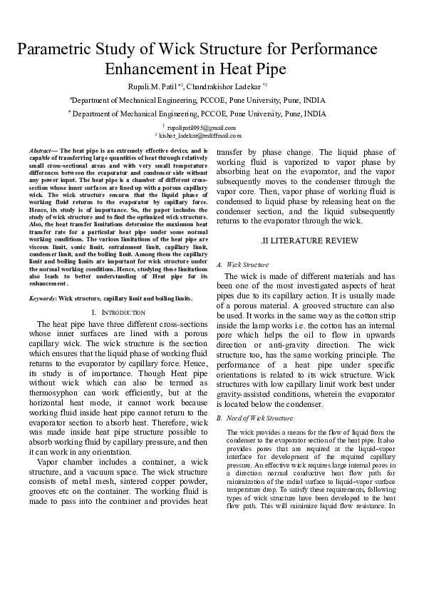 (DOC) Parametric Study of Wick Structure for Performance Enhancement in ...