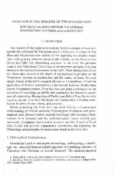 Anastasis in the Treatise on the Resurrection: How Jesus’ example informs Valentinian resurrection doctrine and christology