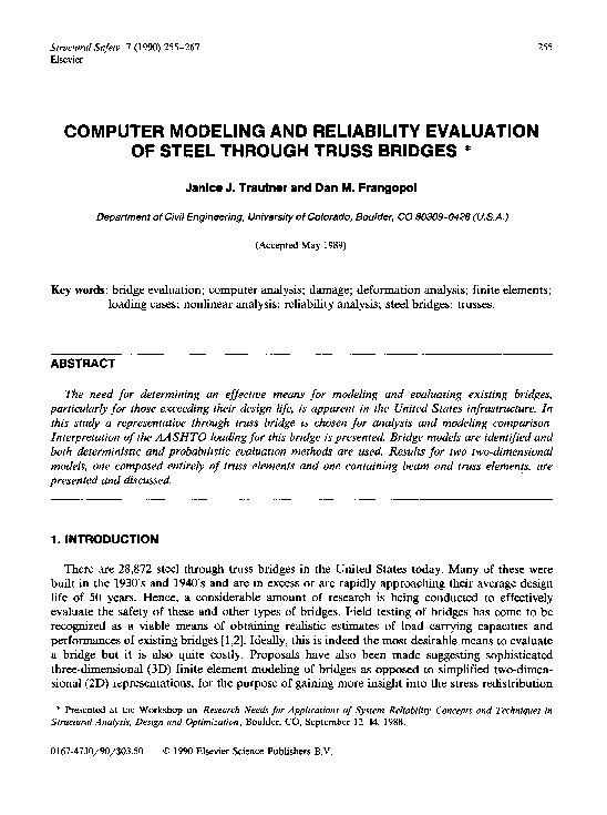 COMPUTER MODELING AND RELIABILITY EVALUATION OF STEEL THROUGH TRUSS BRIDGES