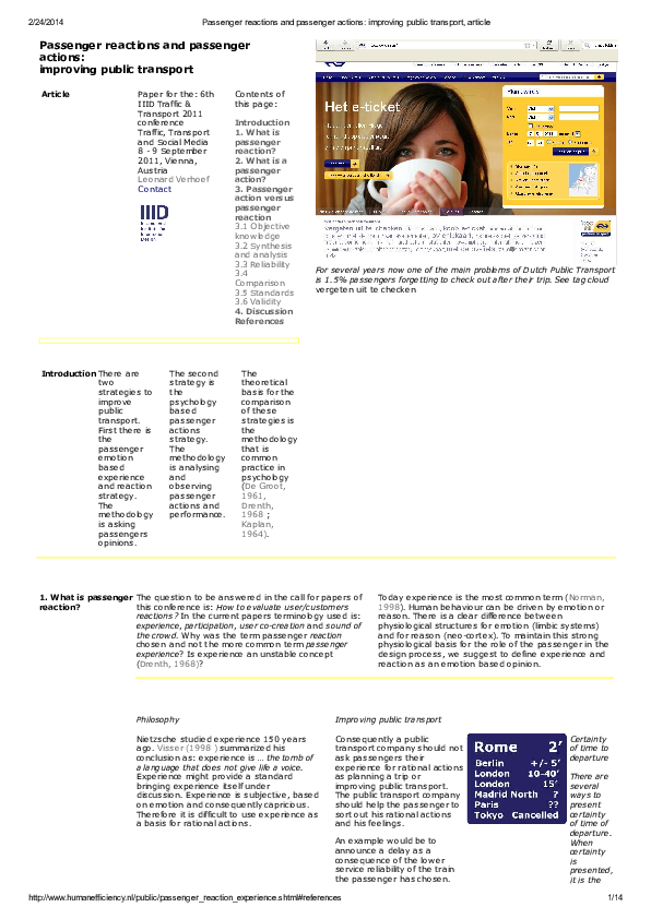 (PDF) Passenger reactions and passenger actions: improving public transport