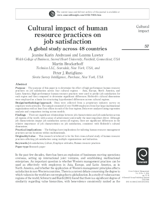 (PDF) Cultural impact of human resource practices on job satisfaction A ...
