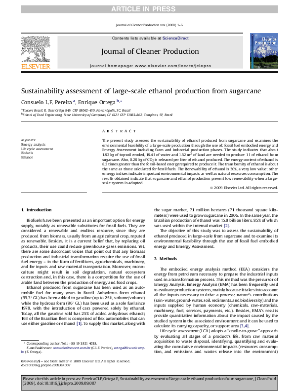 (PDF) Sustainability assessment of large-scale ethanol production from ...