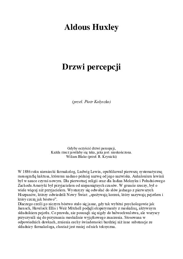 Aldous Huxley Drzwi Percepcji Pdf
