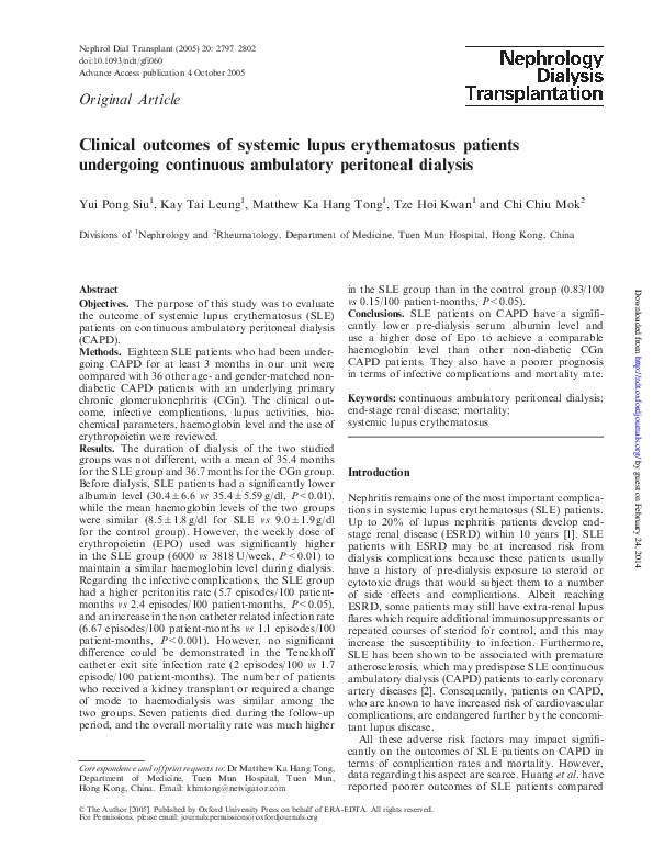 (PDF) Clinical outcomes of systemic lupus erythematosus patients ...
