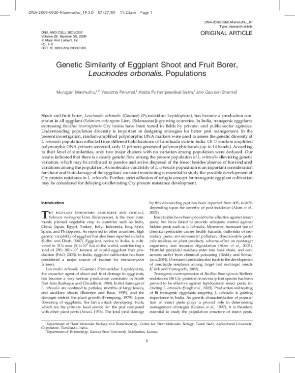 (PDF) Genetic Similarity of Eggplant Shoot and Fruit Borer, Leucinodes ...