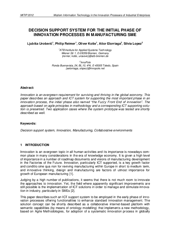 (PDF) DECISION SUPPORT SYSTEM FOR THE INITIAL PHASE OF INNOVATION ...