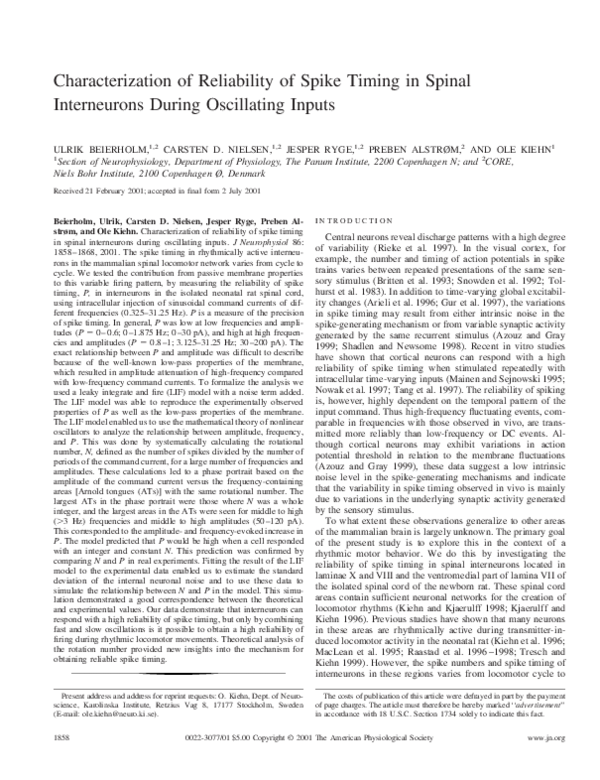 (PDF) Characterization of Reliability of Spike Timing in Spinal ...