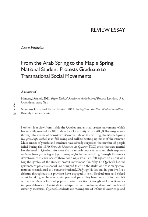 (PDF) From the Arab Spring to the Maple Spring: National Student ...