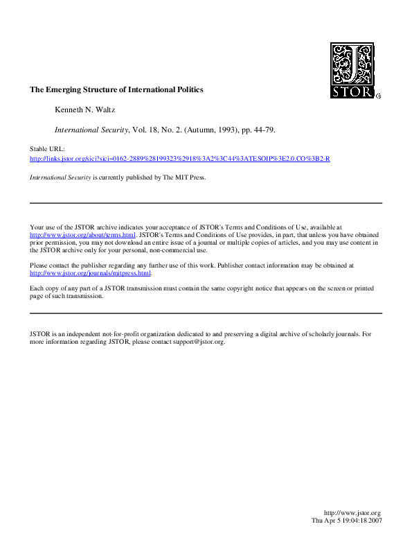 (PDF) The Emerging Structure of International Politics