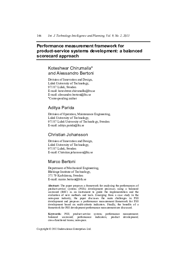 (PDF) Performance measurement framework for product–service systems ...