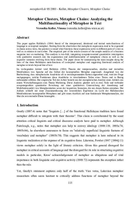 (PDF) Metaphor Clusters, Metaphor Chains Analyzing the