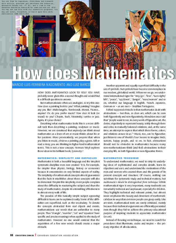 Pdf How Does Mathematics Look To You