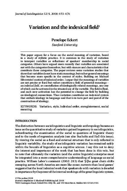(PDF) Variation and the indexical field 1