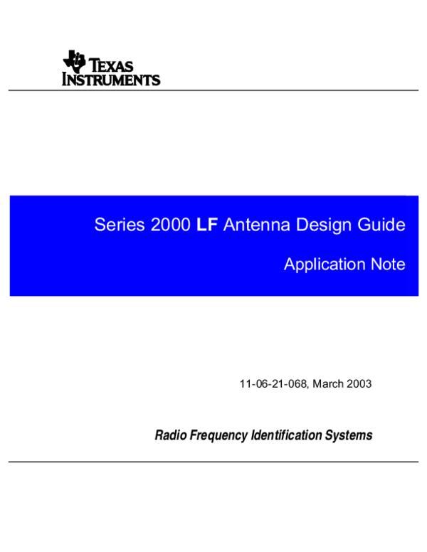 (PDF) Radio Frequency Identification Systems Series 2000 LF Antenna