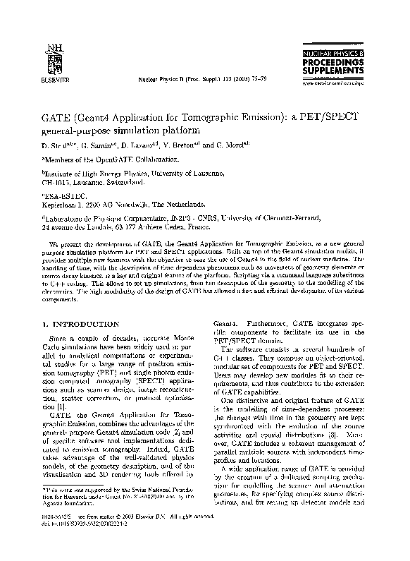 (PDF) GATE (Geant4 Application for Tomographic Emission) a PET/SPECT