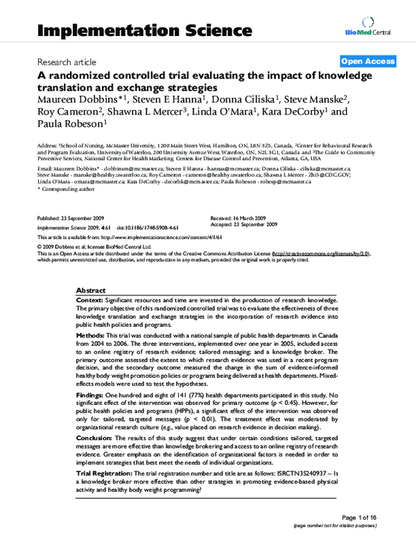 (PDF) A randomized controlled trial evaluating the impact of knowledge ...