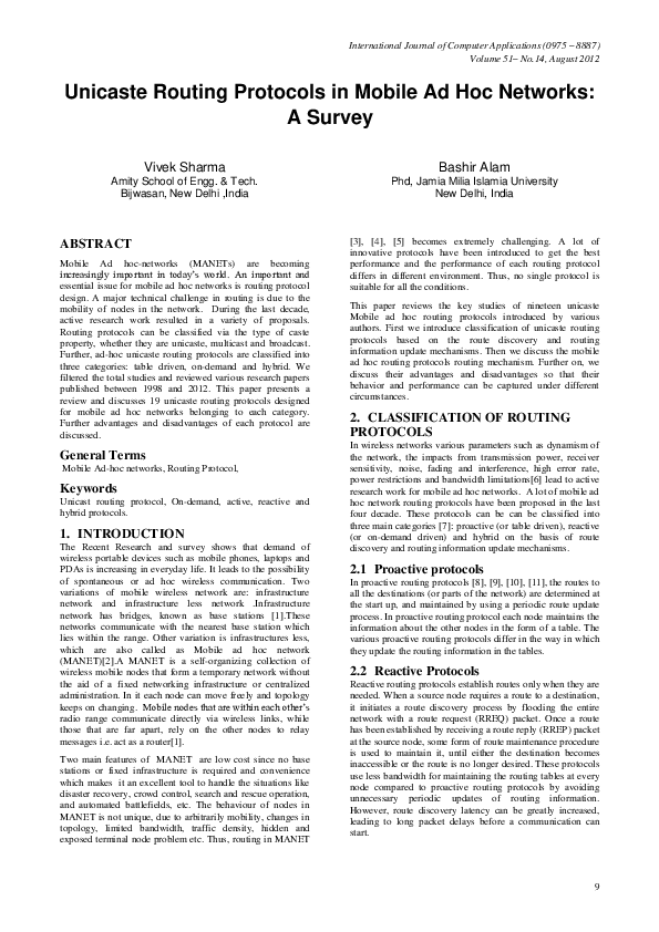 (PDF) Unicaste Routing Protocols in Mobile Ad Hoc Networks: A Survey