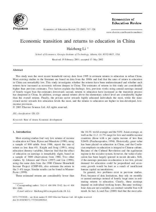 (PDF) Economic transition and returns to education in China