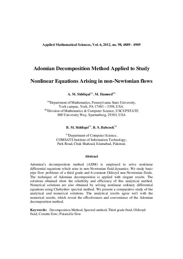 (PDF) Adomian Decomposition Method Applied to Study Nonlinear Equations ...