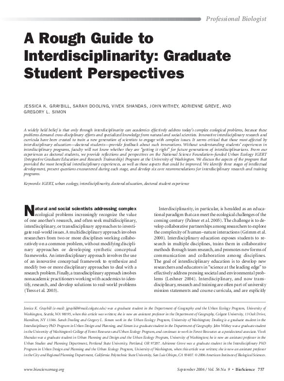(PDF) A Rough Guide to Interdisciplinarity: Graduate Student Perspectives