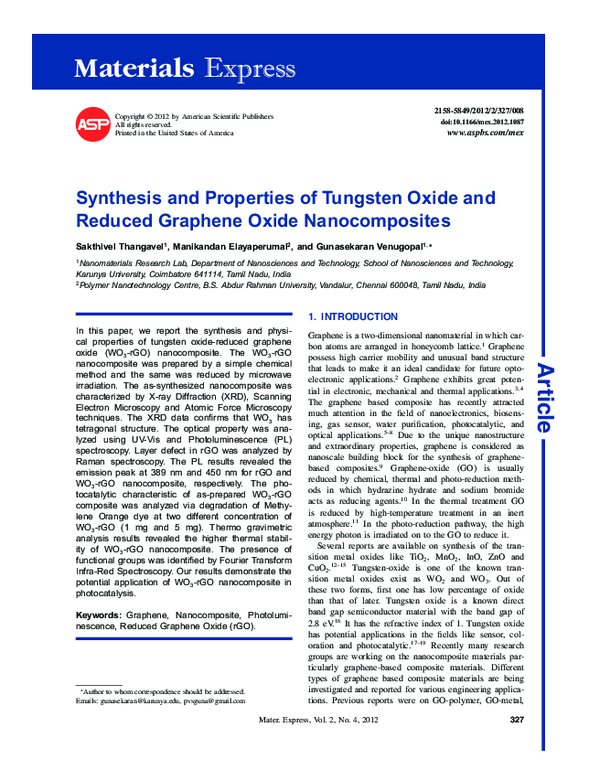 (PDF) Materials Express Article Synthesis and Properties of Tungsten ...