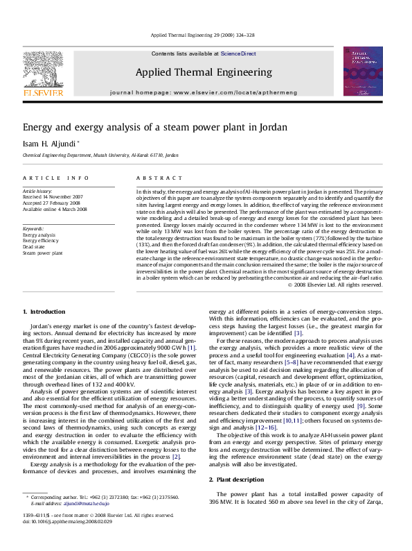 (PDF) Energy and exergy analysis of a steam power plant in Jordan
